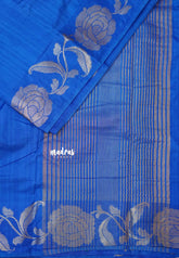 Royal Blue - Madhuram - Soft Matka silk with grooves body and floral border